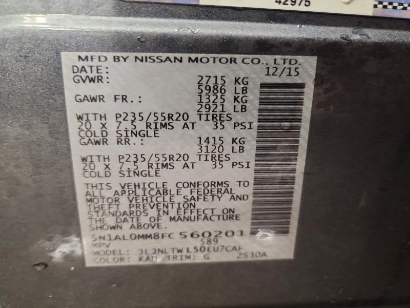 Aukcja sprzedaży 2015 Infiniti Qx60, vin: 5N1AL0MM8FC560201, numer aukcji: 76826315