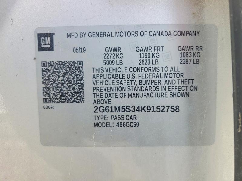 2019 Cadillac Xts Luxury მანქანა იყიდება აუქციონზე, vin: 2G61M5S34K9152758, აუქციონის ნომერი: 78027885