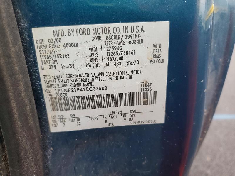 Aukcja sprzedaży 2000 Ford F250, vin: 1FTNF21F4YEC37608, numer aukcji: 78108715