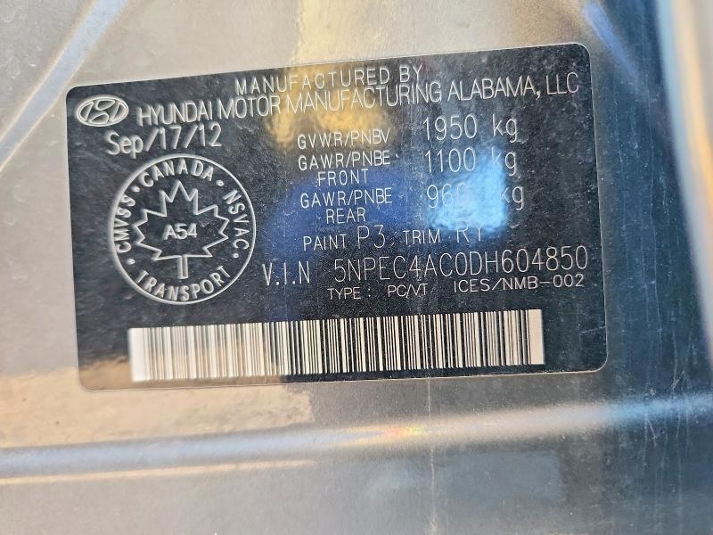 76952155 :رقم المزاد ، 5NPEC4AC0DH604850 vin ، 2013 Hyundai Sonata مزاد بيع