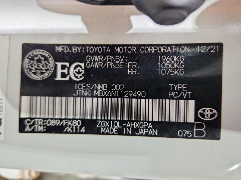 Aukcja sprzedaży 2022 Toyota C-hr, vin: JTNKHMBX6N1129490, numer aukcji: 78283635