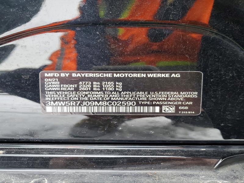 2021 Bmw 330xi მანქანა იყიდება აუქციონზე, vin: 3MW5R7J09M8C02590, აუქციონის ნომერი: 75528245