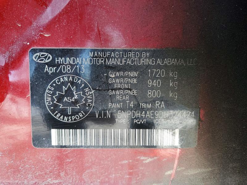78678805 :رقم المزاد ، 5NPDH4AE9DH324424 vin ، 2013 Hyundai Elantra مزاد بيع