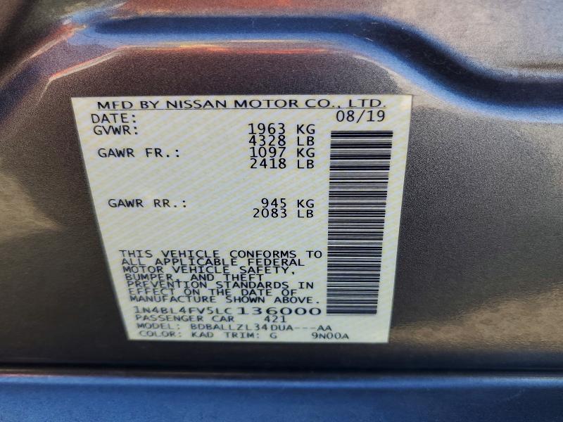 Продажа на аукционе авто 2020 Nissan Altima, vin: 1N4BL4FV5L136000, номер лота: 77413685