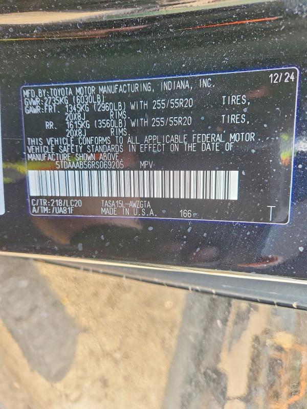 77899945 :رقم المزاد ، 5TDAAAB56RS069205 vin ، 2024 Toyota Grand Highlander مزاد بيع
