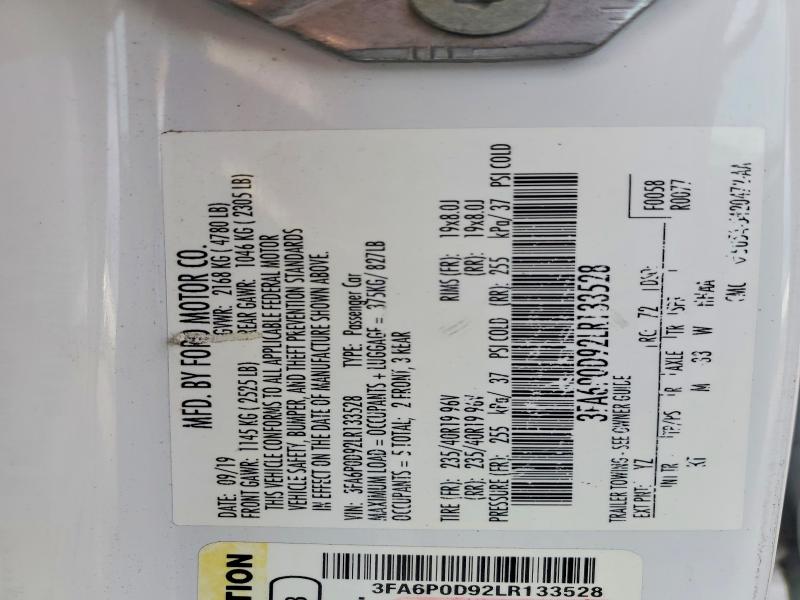 76665585 :رقم المزاد ، 3FA6P0D92LR133528 vin ، 2020 Ford Fusion مزاد بيع