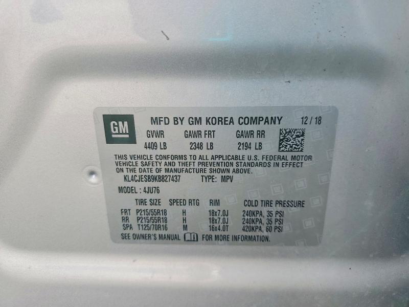 79103825 :رقم المزاد ، KL4CJESB9KB827437 vin ، 2019 Buick Encore مزاد بيع