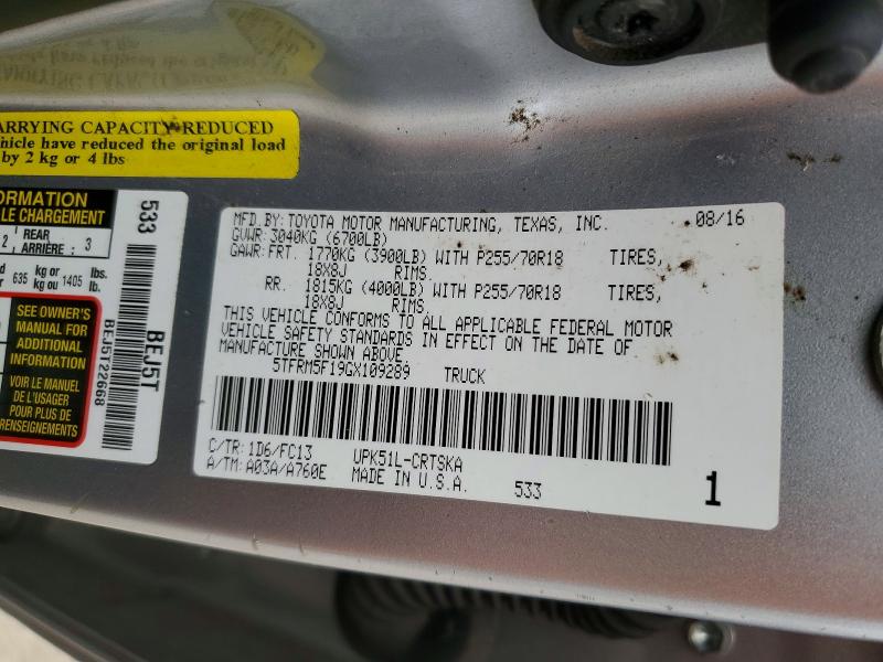 Aukcja sprzedaży 2016 Toyota Tundra, vin: 5TFRM5F19GX109289, numer aukcji: 76827395