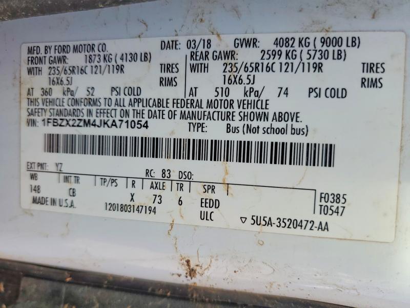 2018 Ford Transit მანქანა იყიდება აუქციონზე, vin: 1FBZX2ZM4JKA71054, აუქციონის ნომერი: 78929055