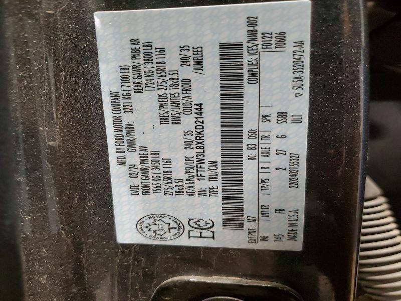75896255 :رقم المزاد ، 1FTFW3L8XRKD21444 vin ، 2024 Ford F150 Xlt مزاد بيع