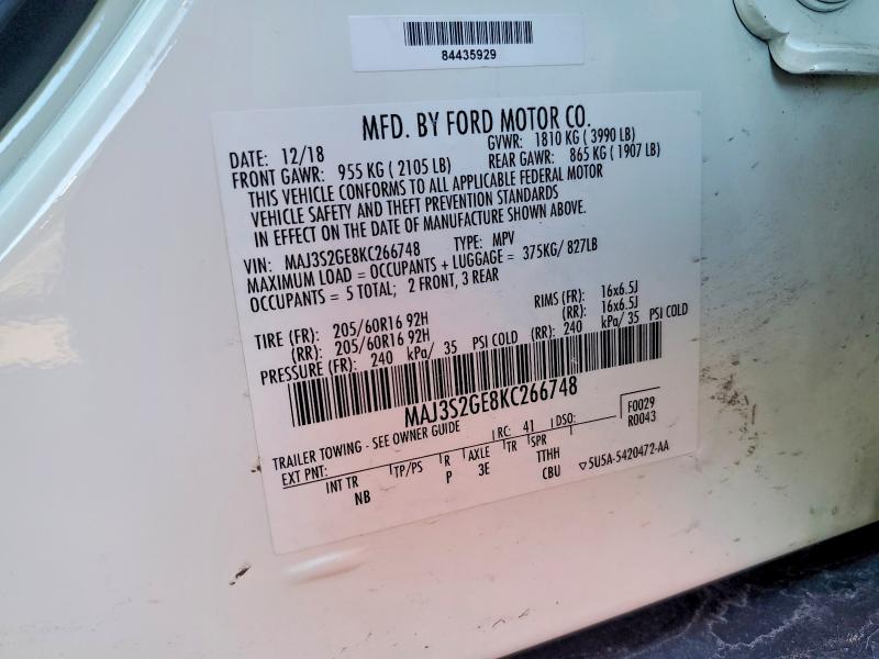 2019 Ford Ecosport მანქანა იყიდება აუქციონზე, vin: MAJ3S2GE8KC266748, აუქციონის ნომერი: 76760595