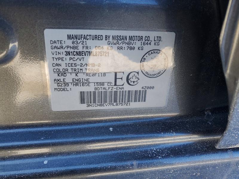 Продаж на аукціоні авто 2021 Nissan Versa, vin: 3N1CN8EV7ML875721, номер лоту: 77728325