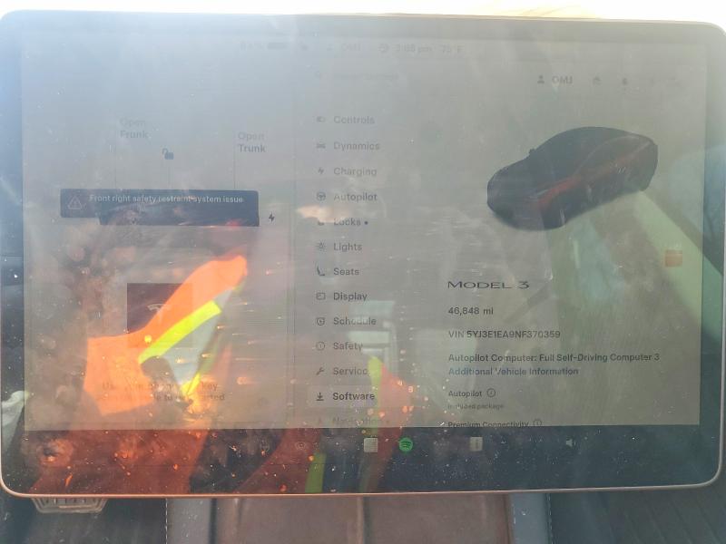 77082195 :رقم المزاد ، 5YJ3E1EA9NF370359 vin ، 2022 Tesla Model 3 مزاد بيع