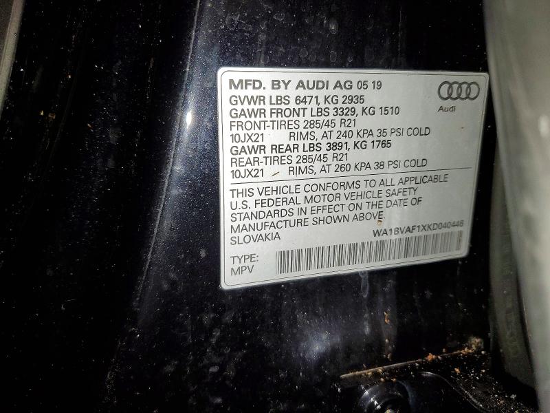 Продажа на аукционе авто 2019 Audi Q8, vin: WA1BVAF1XKD040446, номер лота: 76159325