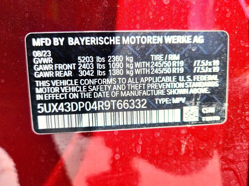 75807755 :رقم المزاد ، 5UX43DP04R9T66332 vin ، 2024 Bmw X3 مزاد بيع