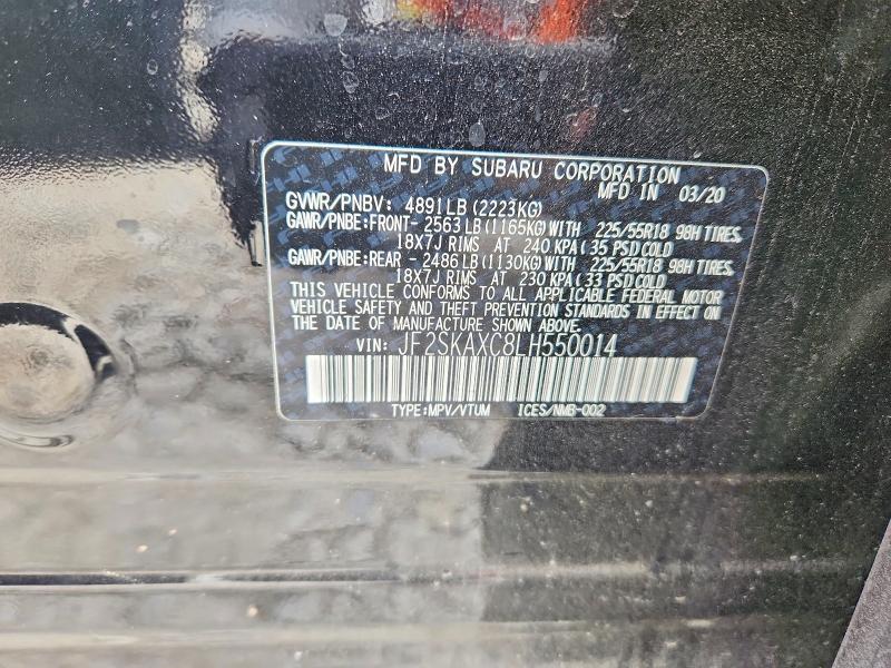 Aukcja sprzedaży 2020 Subaru Forester, vin: JF2SKAXC8LH550014, numer aukcji: 78413005