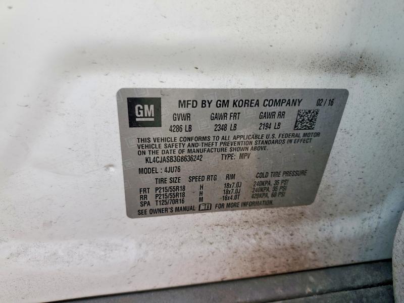 77239375 :رقم المزاد ، KL4CJASB3GB636242 vin ، 2016 Buick Encore مزاد بيع