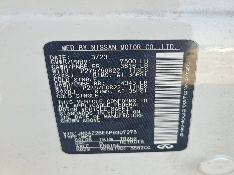 Aukcja sprzedaży 2023 Infiniti Qx80, vin: JN8AZ2BE6P9307276, numer aukcji: 78155425