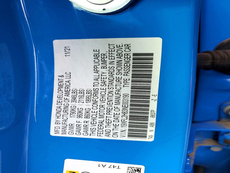 Aukcja sprzedaży 2022 Honda Civic, vin: 19XFL2H83NE003190, numer aukcji: 79036015