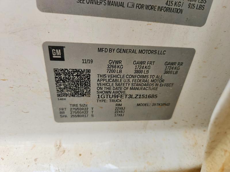 2020 Gmc Sierra მანქანა იყიდება აუქციონზე, vin: 1GTU9FET3LZ151685, აუქციონის ნომერი: 77943855