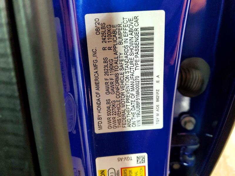 76213865 :رقم المزاد ، 19UUB6F51MA000270 vin ، 2021 Acura Tlx مزاد بيع