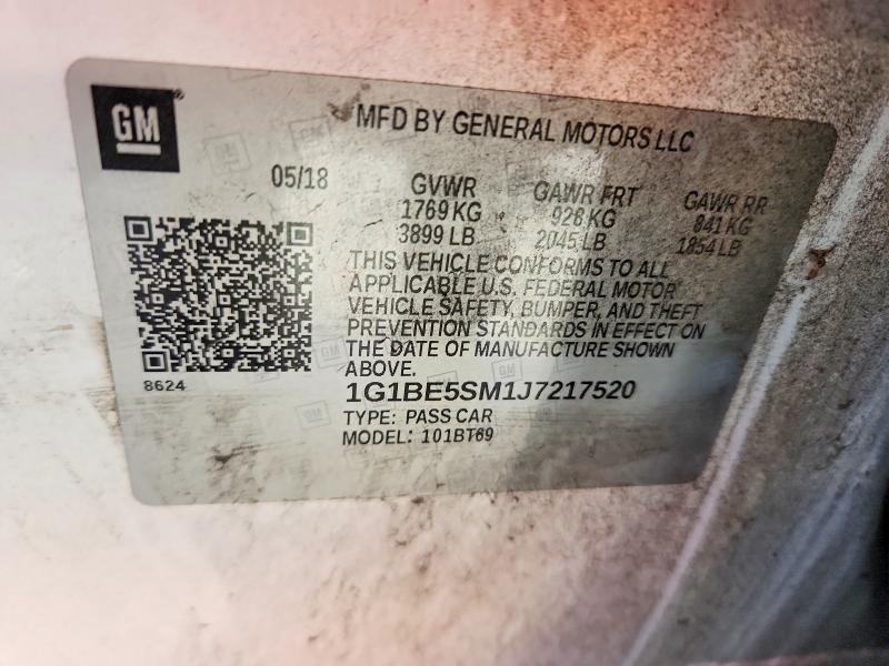 77365625 :رقم المزاد ، 1G1BE5SM1J7217520 vin ، 2018 Chevrolet Cruze 4d مزاد بيع