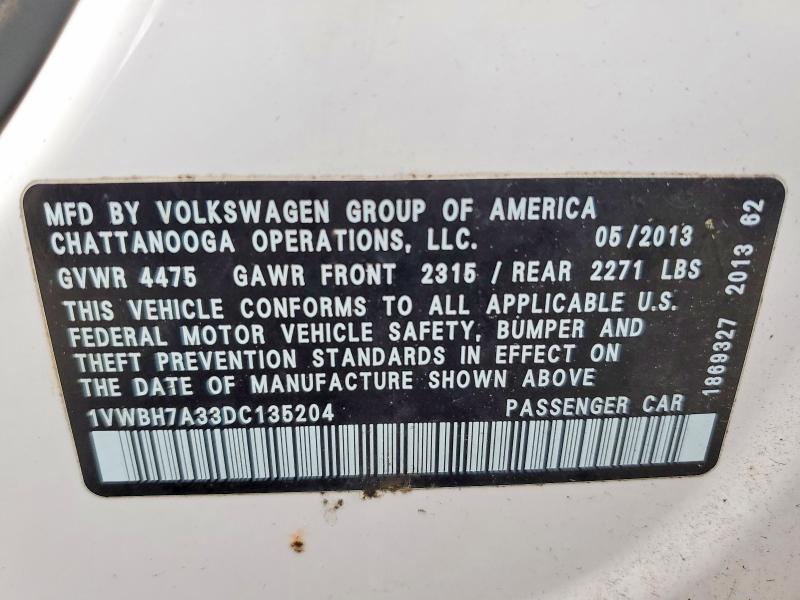 Продаж на аукціоні авто 2013 Volkswagen Passat, vin: 1VWBH7A33DC135204, номер лоту: 78053135
