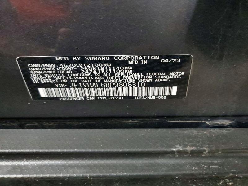 75948625 :رقم المزاد ، JF1VBAL68P9808310 vin ، 2023 Subaru Wrx مزاد بيع