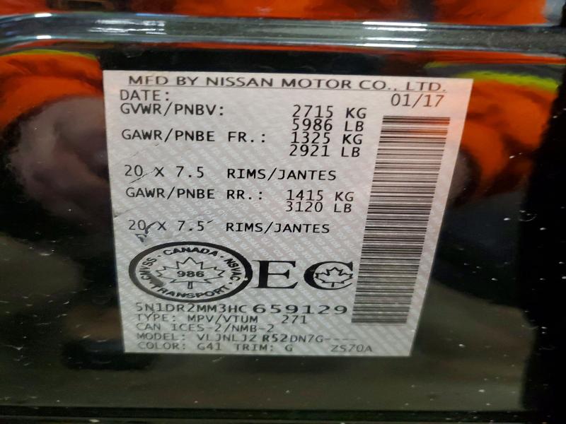 Продаж на аукціоні авто 2017 Nissan Pathfinder, vin: 5N1DR2MM3HC659129, номер лоту: 99888315