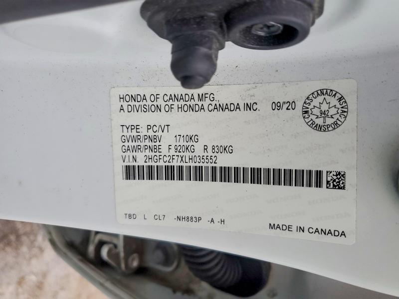 77535955 :رقم المزاد ، 2HGFC2F7XLH035552 vin ، 2020 Honda Civic مزاد بيع