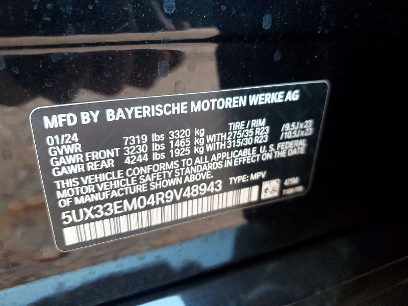 75944665 :رقم المزاد ، 5UX33EM04R9V48943 vin ، 2024 Bmw X7 مزاد بيع