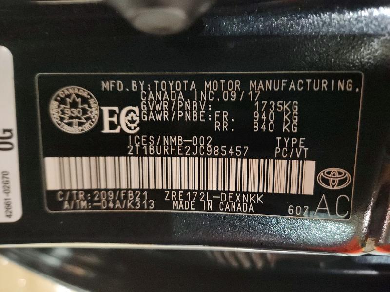 Aukcja sprzedaży 2018 Toyota Corolla, vin: 2T1BURHE2JC985457, numer aukcji: 78634445