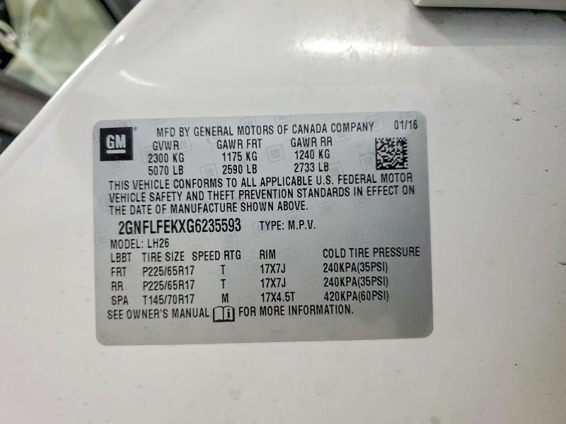 Aukcja sprzedaży 2016 Chevrolet Equinox, vin: 2GNFLFEKXG6235593, numer aukcji: 78862935