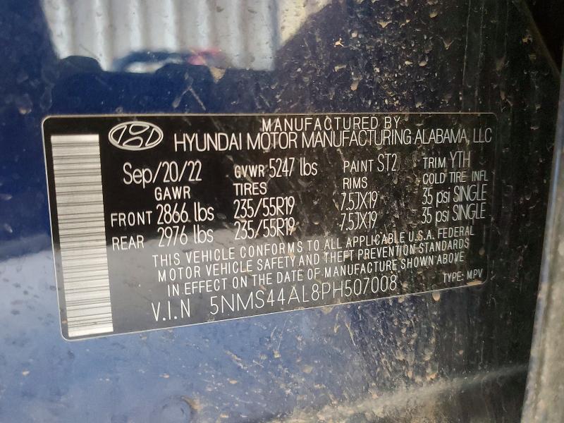 Aukcja sprzedaży 2023 Hyundai Santa Fe, vin: 5NMS44AL8PH507008, numer aukcji: 76218305