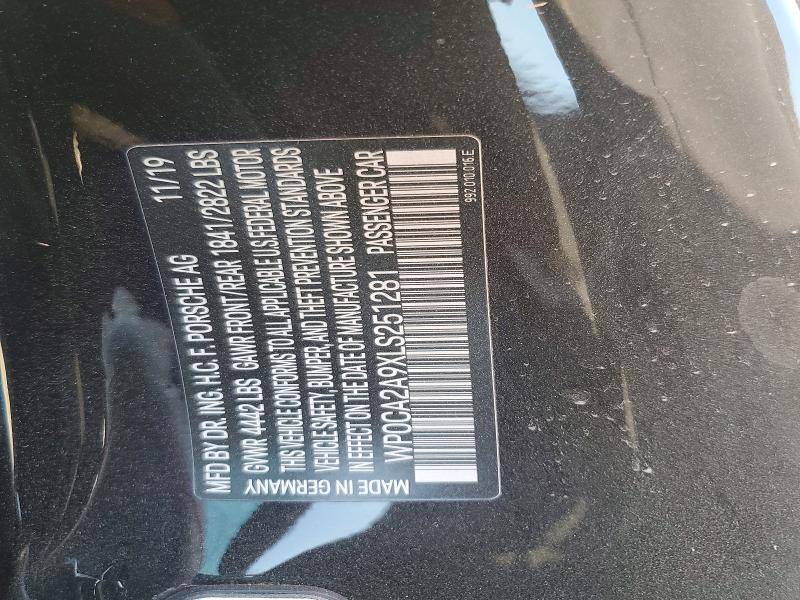 76998475 :رقم المزاد ، WP0CA2A9XLS251281 vin ، 2020 Porsche 911 مزاد بيع