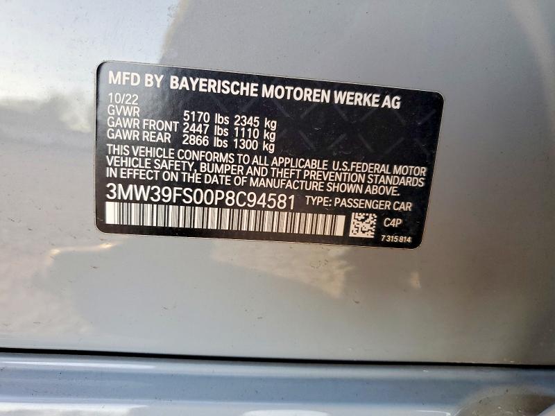 Продажа на аукционе авто 2023 Bmw 330xe, vin: 3MW39FS00P8C94581, номер лота: 76923715