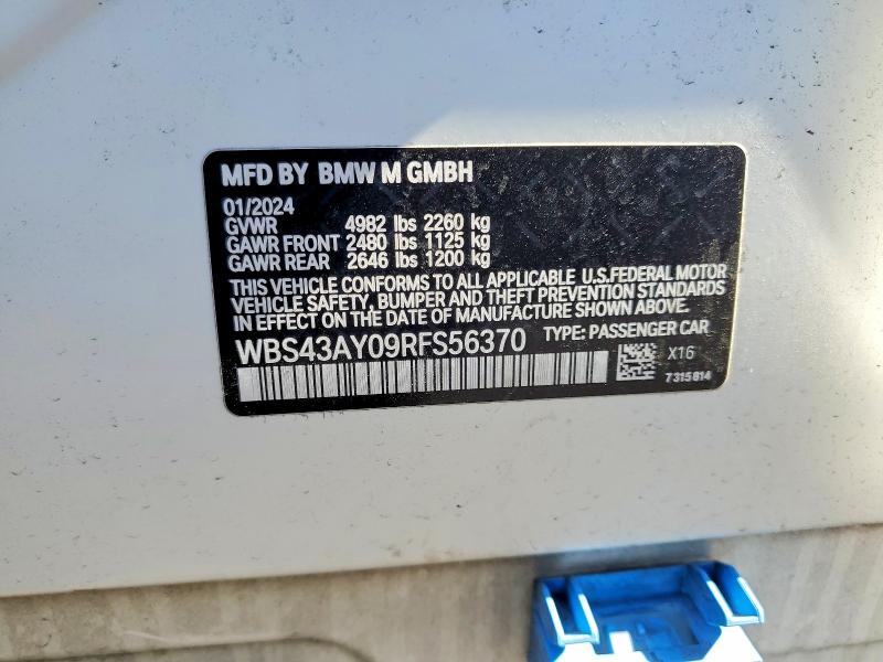 Aukcja sprzedaży 2024 Bmw M3, vin: WBS43AY09RFS56370, numer aukcji: 77378095