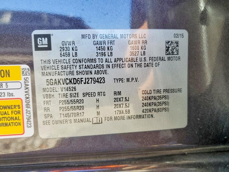 Продажа на аукционе авто 2015 Buick Enclave, vin: 5GAKVCKD6FJ279423, номер лота: 79080505