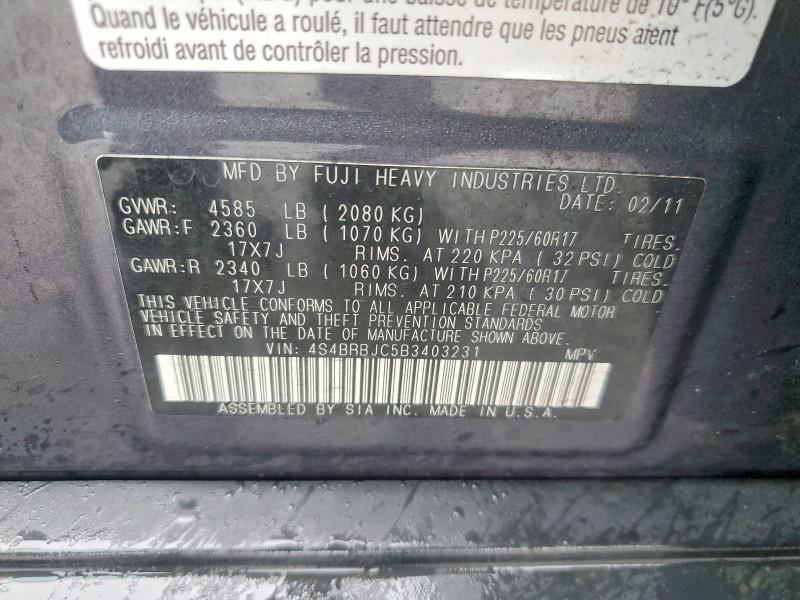 Aukcja sprzedaży 2011 Subaru Outback, vin: 4S4BRBJC5B3403231, numer aukcji: 76816575