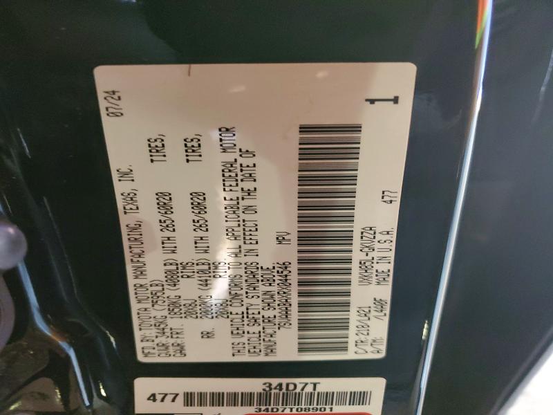 76555835 :رقم المزاد ، 7SVAAABAXRX044546 vin ، 2024 Toyota Sequoia مزاد بيع