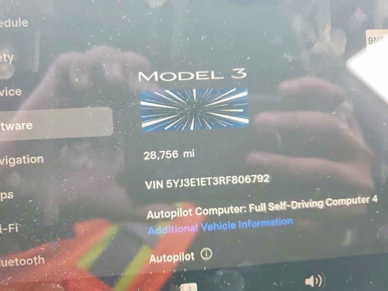 2024 Tesla Model 3 მანქანა იყიდება აუქციონზე, vin: 5YJ3E1ET3RF806792, აუქციონის ნომერი: 78189795