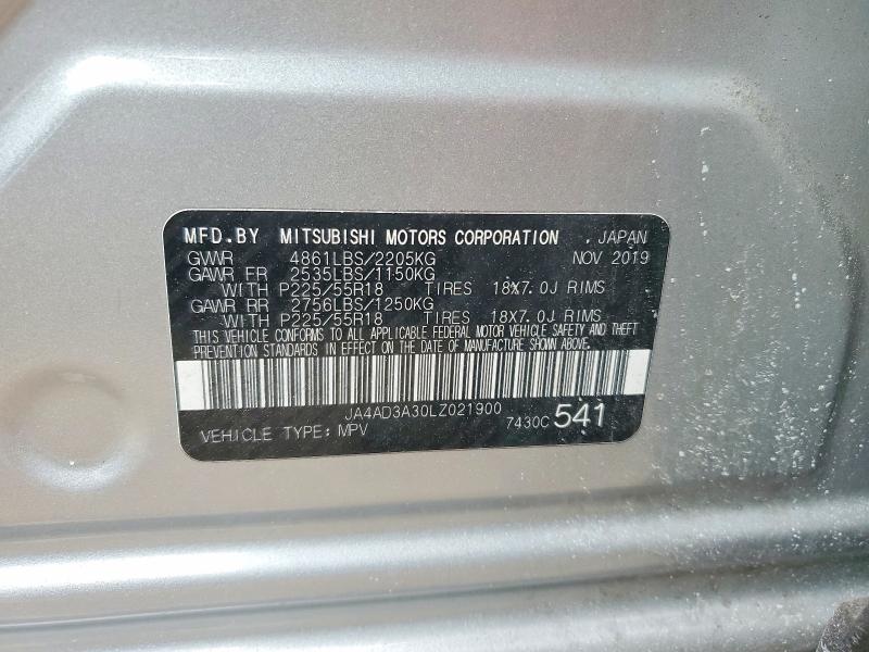76052355 :رقم المزاد ، JA4AD3A30LZ021900 vin ، 2020 Mitsubishi Outlander مزاد بيع