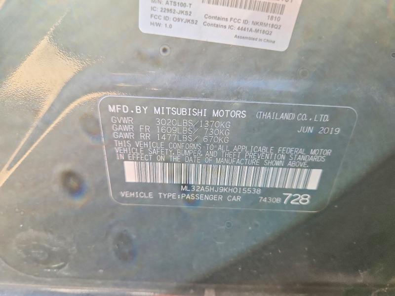 Продаж на аукціоні авто 2019 Mitsubishi Mirage, vin: ML32A5HJ9KH015538, номер лоту: 76000805