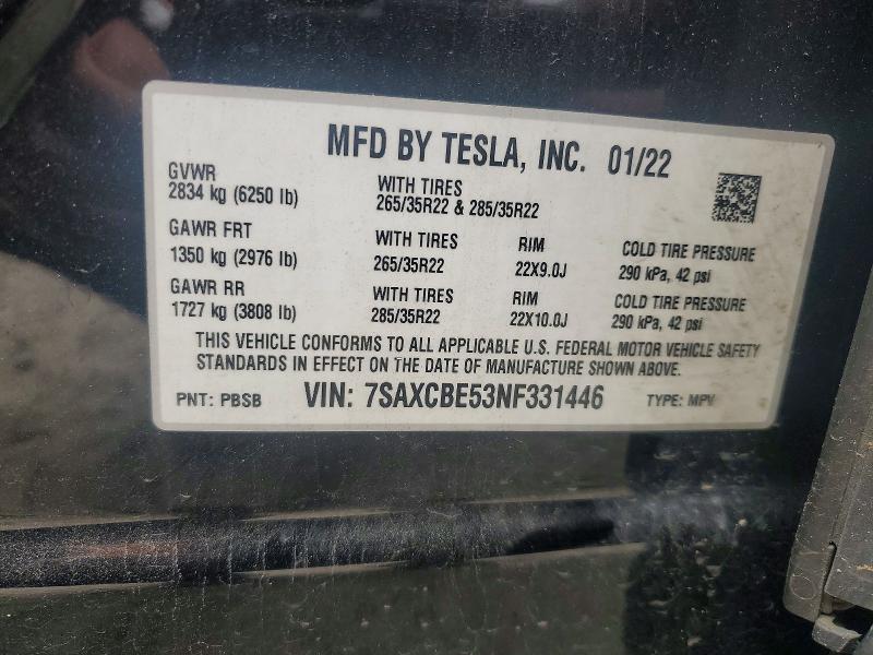 77867845 :رقم المزاد ، 7SAXCBE53NF331446 vin ، 2022 Tesla Model X مزاد بيع