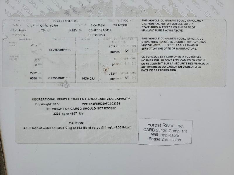 Aukcja sprzedaży 2015 Wildwood Shockwave, vin: 4X4FSHD20FC002394, numer aukcji: 76037705