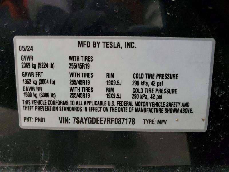 Продажа на аукционе авто 2024 Tesla Model Y, vin: 7SAYGDEE7RF087178, номер лота: 78825755