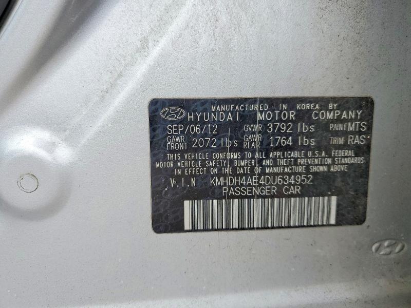 Продажа на аукционе авто 2013 Hyundai Elantra, vin: KMHDH4AE4DU634952, номер лота: 77302985