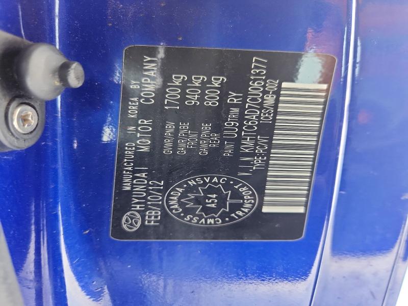 Продажа на аукционе авто 2012 Hyundai Veloster, vin: KMHTC6AD7CU061377, номер лота: 75859175