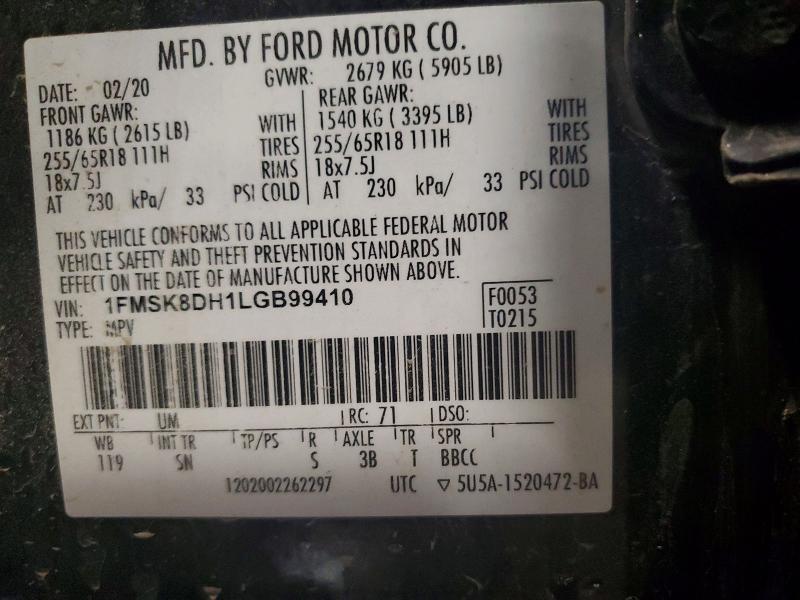 Aukcja sprzedaży 2020 Ford Explorer, vin: 1FMSK8DH1LGB99410, numer aukcji: 75749365
