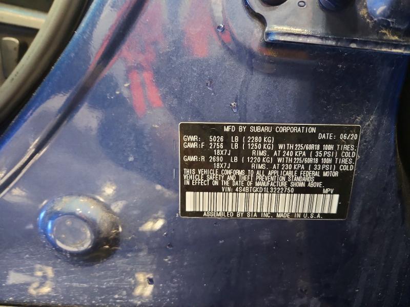 77752925 :رقم المزاد ، 4S4BTGKD1L3222750 vin ، 2020 Subaru Outback مزاد بيع